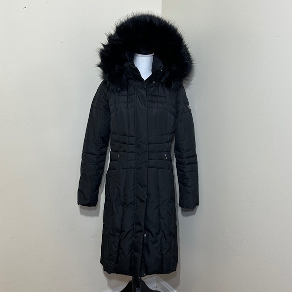 Calvin Klein || Woman’s long Jacket with fur hoodie size small - Picture 1 of 16